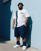 Men's Plus Size Fashion Color Creative Striped Polo English Printed T-Shirt Shorts Suit